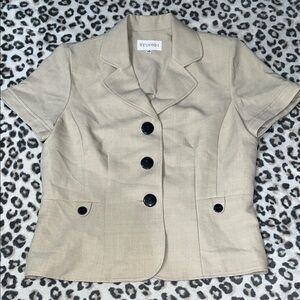 Studio I Tan Short Sleeve Blazer with Black Buttons
